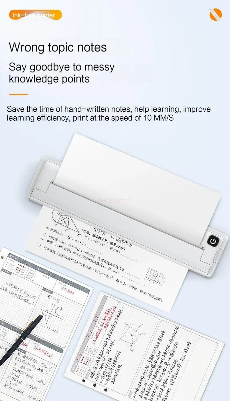 A4 Thermal Printer Small Home Office Bluetooth Wireless Handheld Portable Inkless Thermal Printing /A4 Printer Paper 100/200pcs